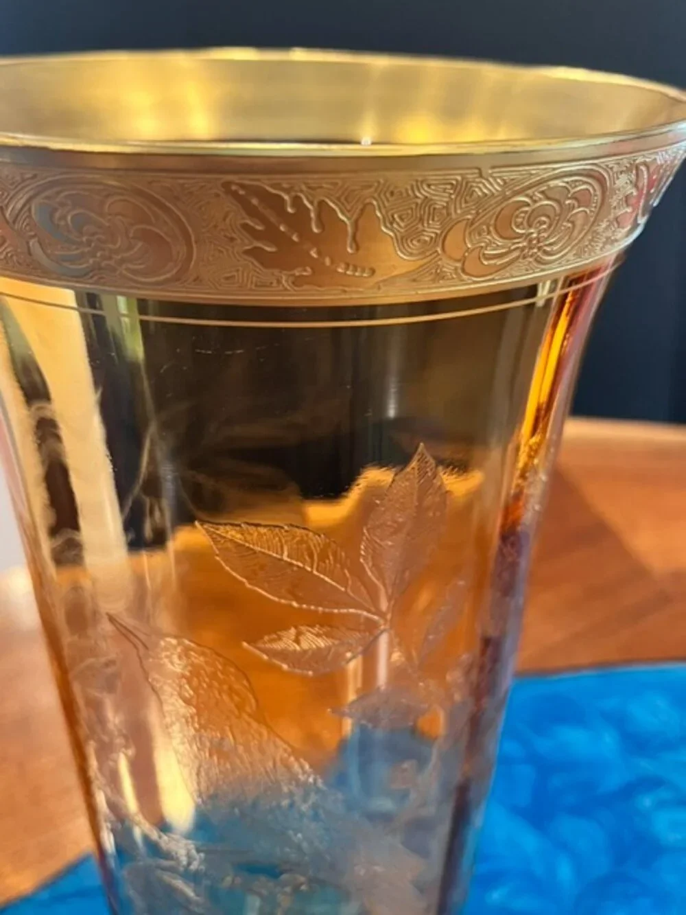 Cambridge Amber Etched Glass #717 Bird & Butterfly 13